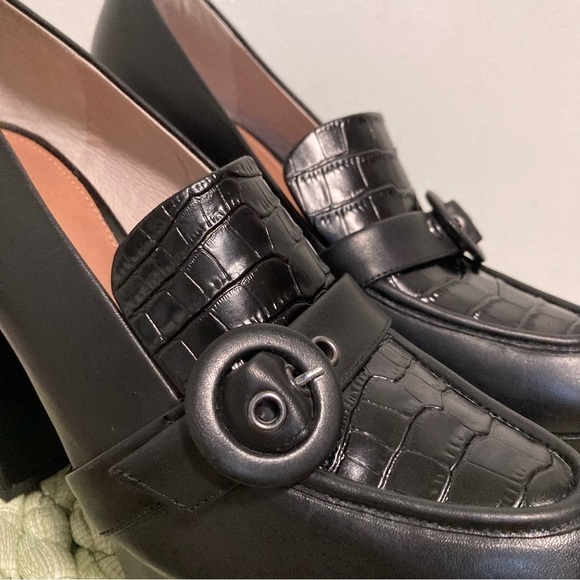New Gianni Bini Black Leather Croc Chunky Platform Heel 90’s Loafers Size 10 - Picture 4 of 8